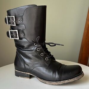 Anthropologie Matisse Lance Leather Moto/Combat Adjustable Buckle Lace Up Boots